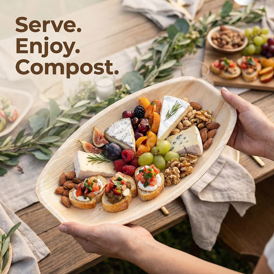 Large Oval 14" x 10" (35cm x 25cm) Palm Serving Trays - Eco Leaf Products