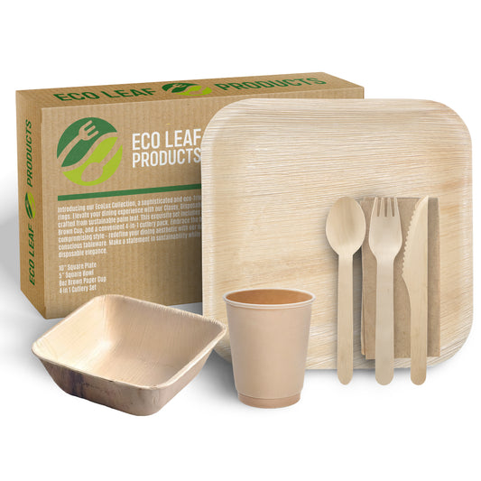 Biodegradable Party Bundle - Bamboo Plates & Bowls - Eco Leaf Products
