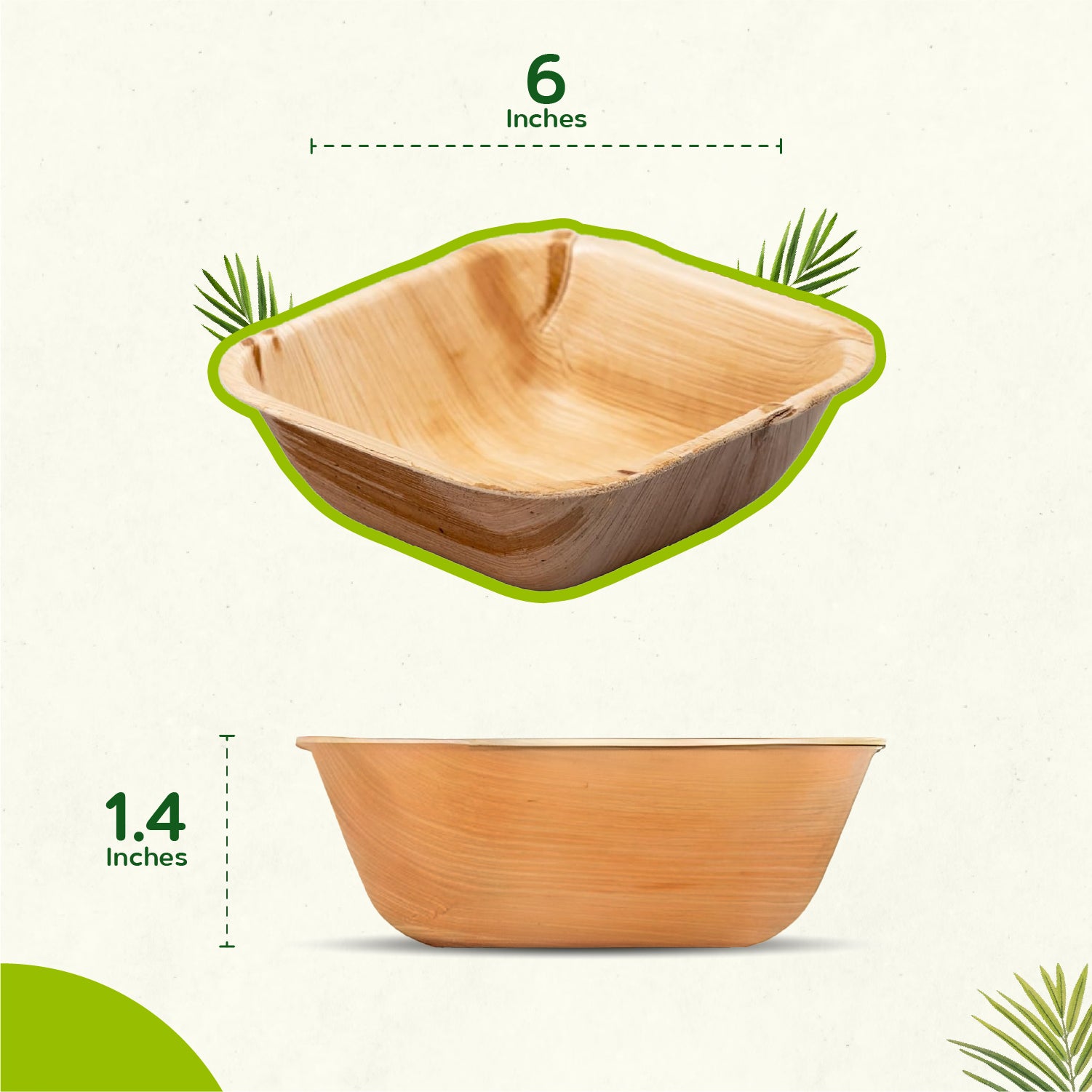 6" (15 cm) Square Disposable Bamboo Bowls - Eco Leaf Products