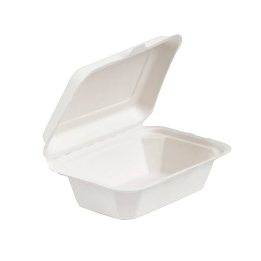 Disposable Takeaway Box - 7" x 5" Rectangle White Clamshell - Eco Leaf Products