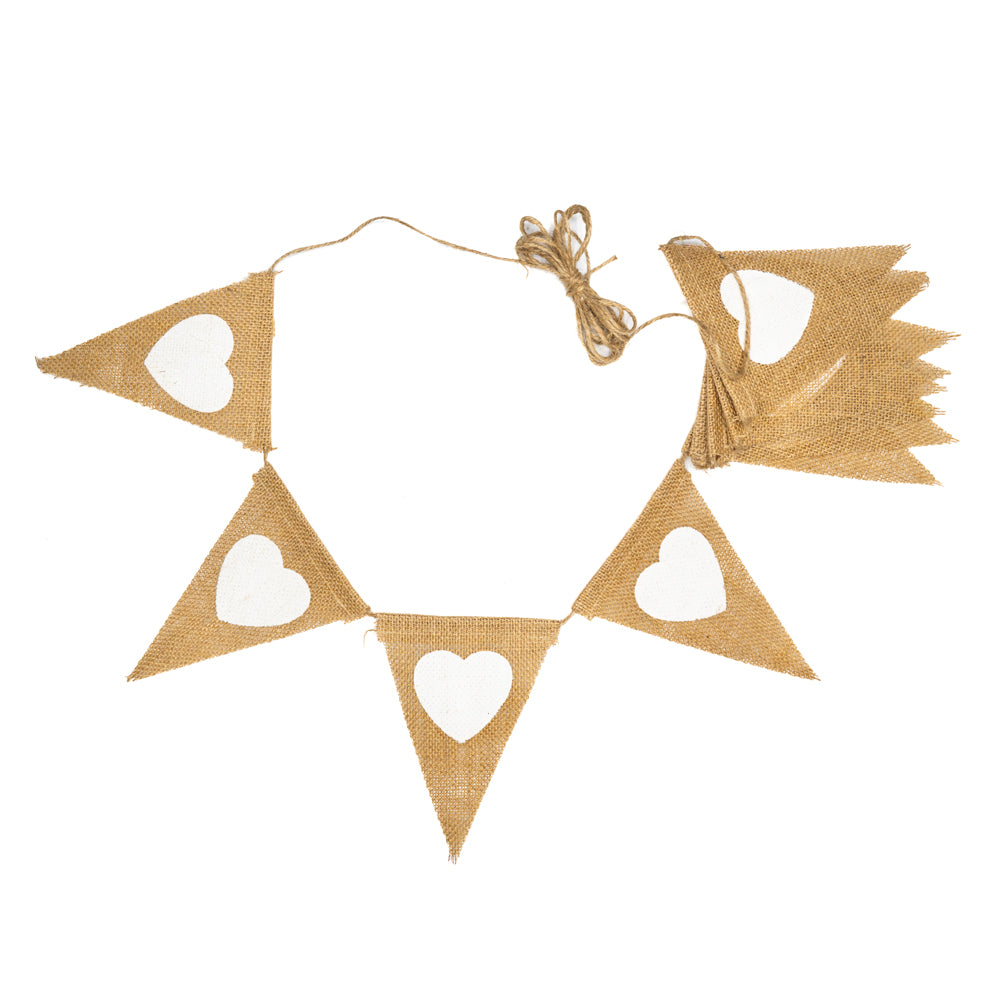 Jute White Hearts Bunting - Eco Leaf Products