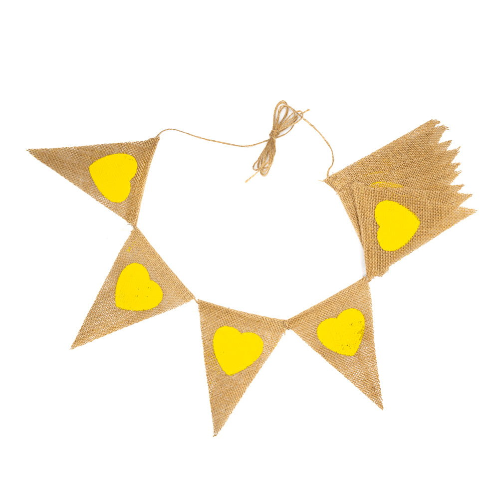 Jute Yellow Hearts Bunting - Eco Leaf Products