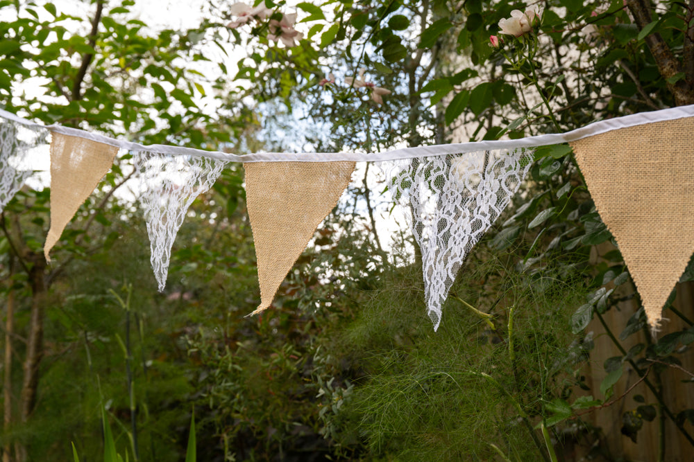Jute White Lace Bunting - Eco Leaf Products