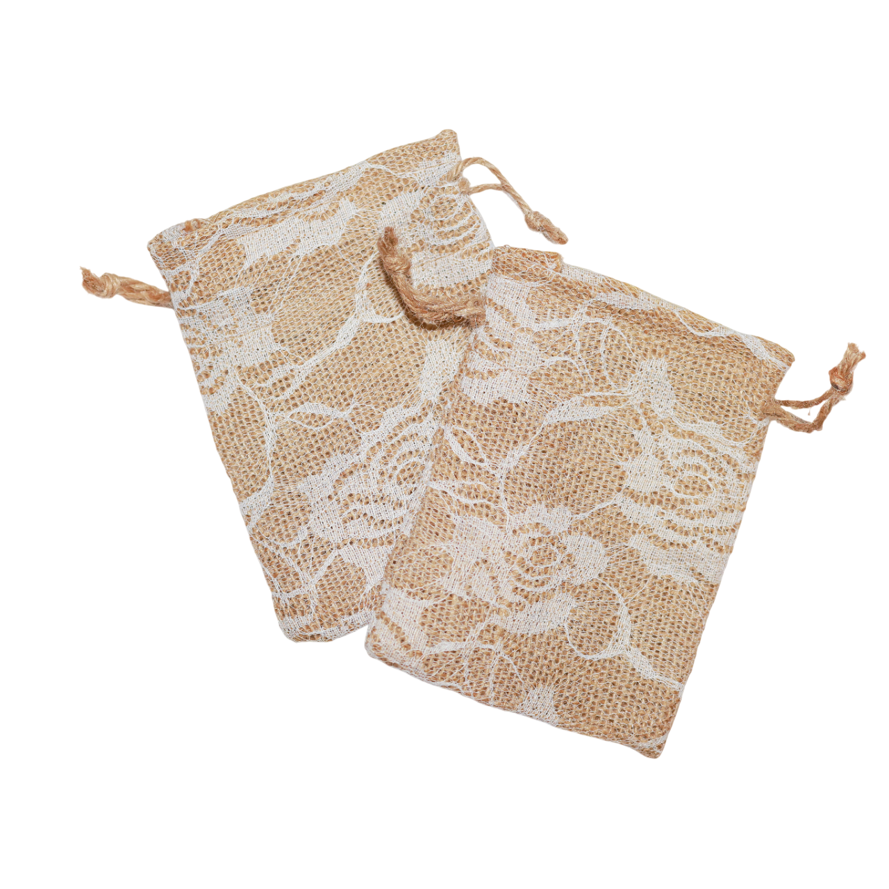 Jute White Floral Bags with Drawstring Medium 13cm - Eco Leaf Products