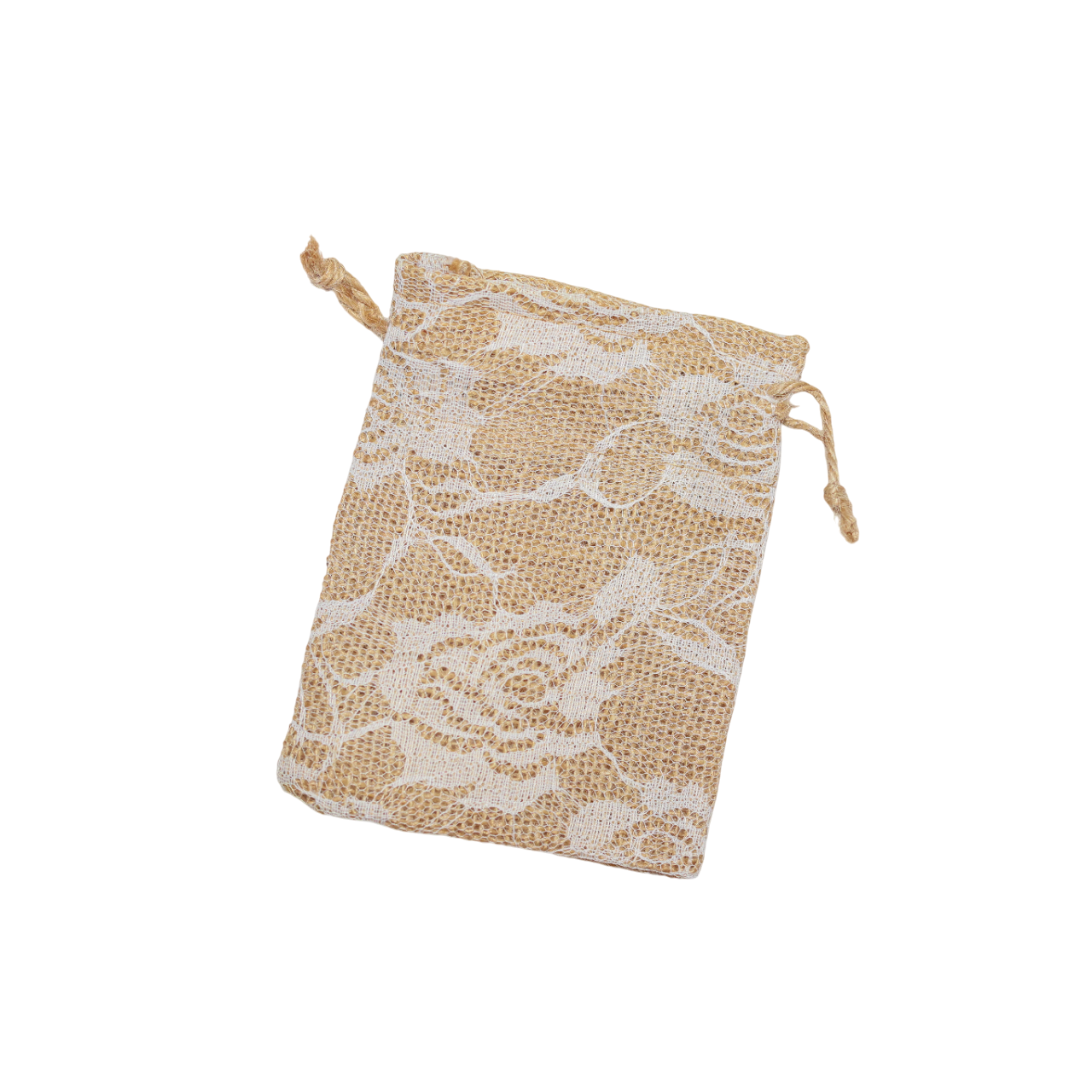 Jute White Floral Bags with Drawstring Medium 13cm - Eco Leaf Products