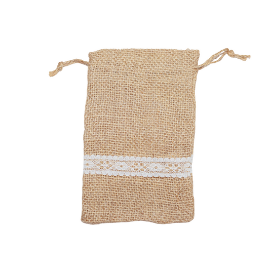 Jute White Lace Bags with Drawstring Medium 13cm - Eco Leaf Products