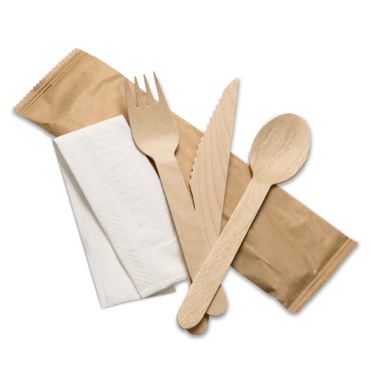 4 in 1 Wooden Disposable Cutlery Pack - Eco Leaf Products