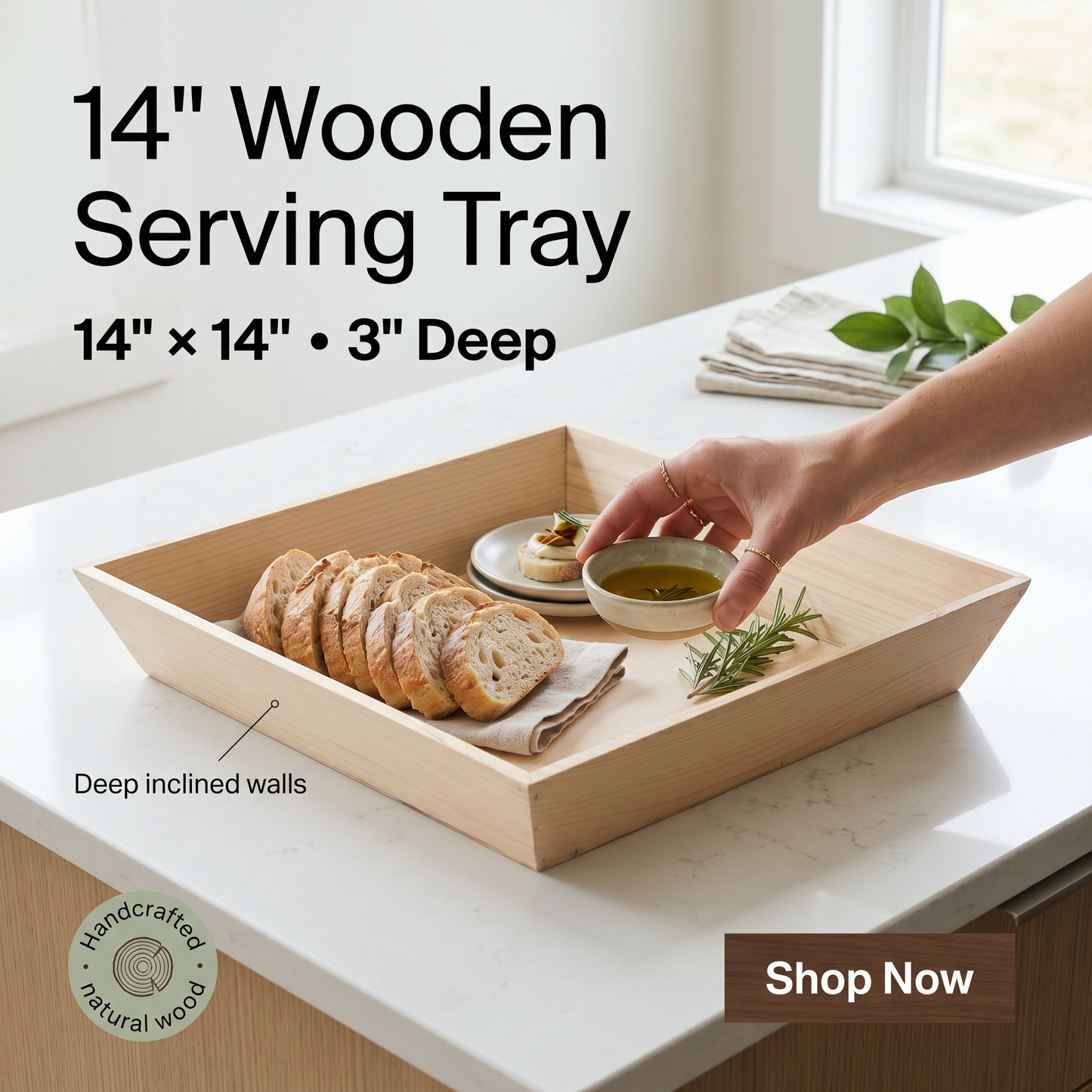 14" x 14" Deep Inclined Wooden Tray - Eco Leaf Products