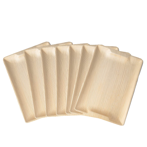 Large Rectangle Palm Leaf Disposable Wooden Platter -  14" x 10" - Eco Leaf Products