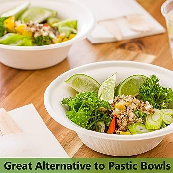 16oz (500ml) Compostable Large Round Bagasse Disposable Bowls - Eco Leaf Products