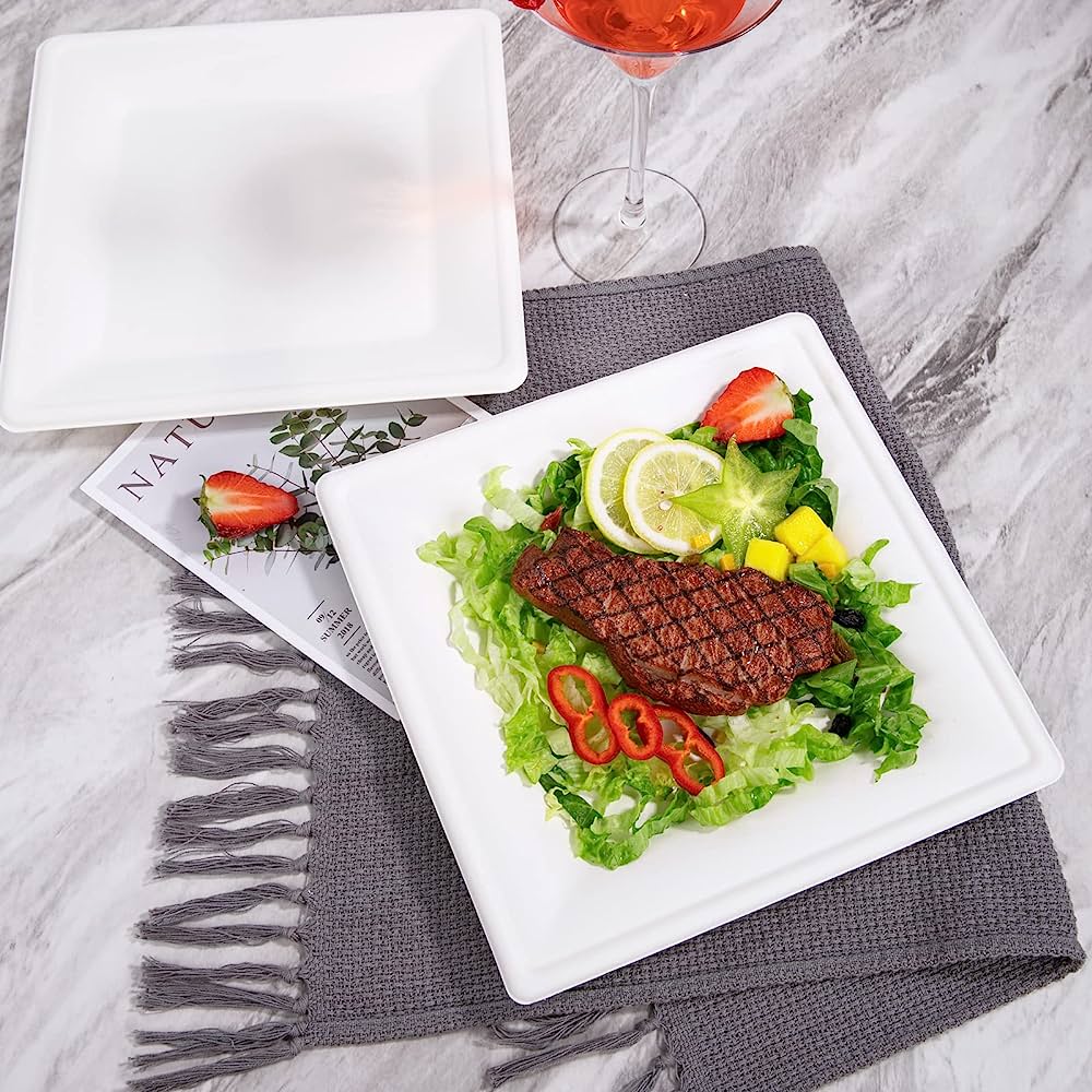 20cm (8") Compostable Square Bagasse Disposable Plates - Eco Leaf Products