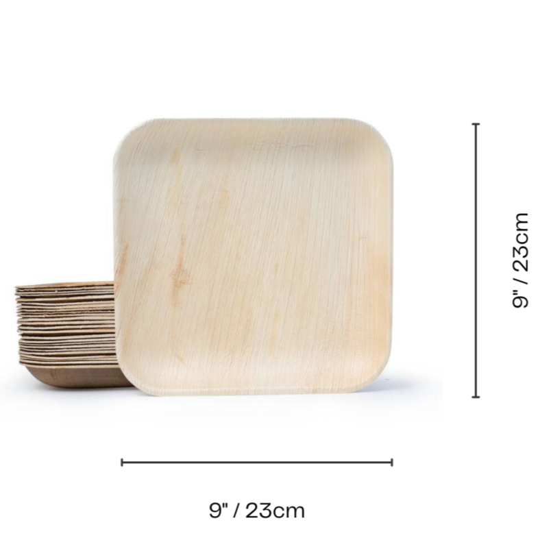 9" / 23cm Square Palm Leaf Disposable Bamboo Plates - Eco Leaf Products