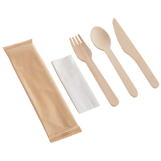 4 in 1 Wooden Disposable Cutlery Pack - Eco Leaf Products