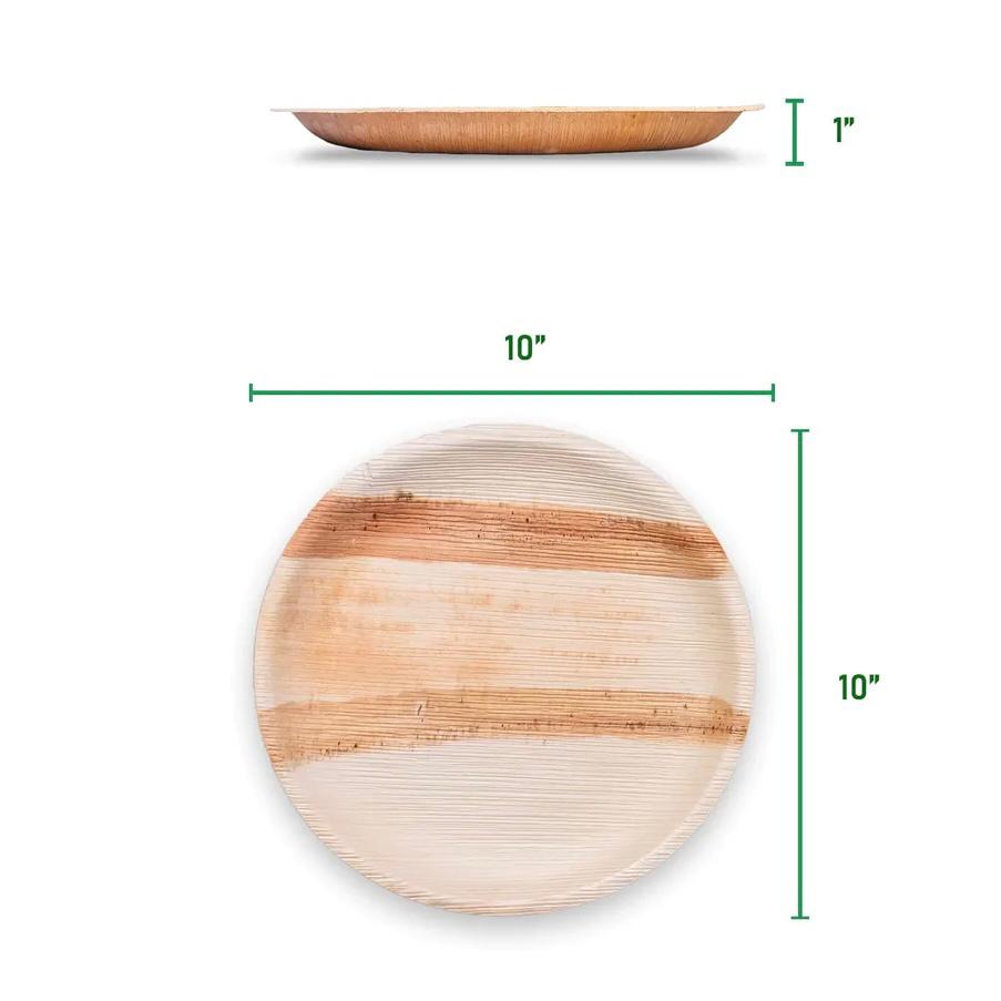 10" / 25 cm Shallow Round Compostable Palm Leaf Plates - Eco Leaf Products