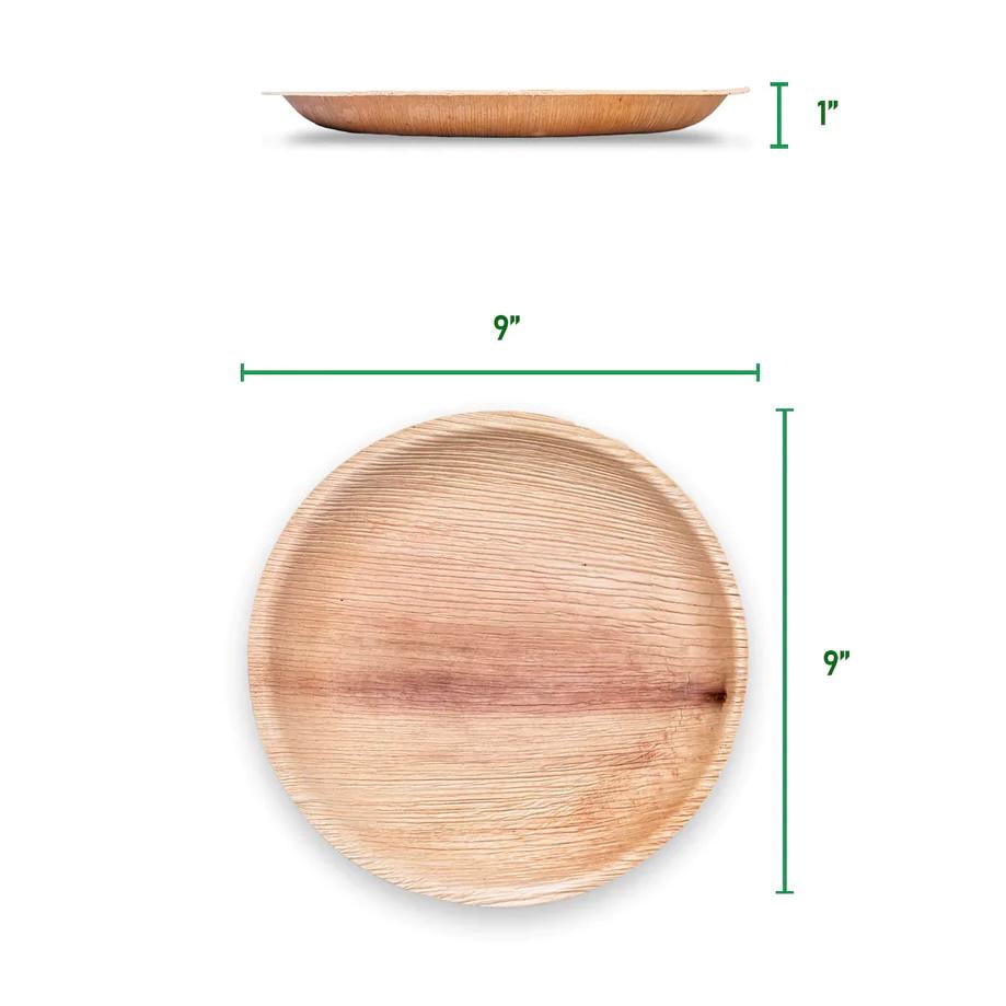 9" / 23 cm Shallow Round Palm Leaf Disposable Bamboo Plates - Eco Leaf Products