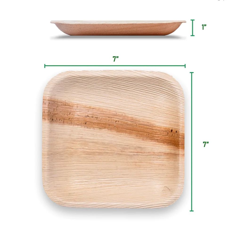 7" / 17.5 Square Palm Leaf Disposable Plates - Eco Leaf Products