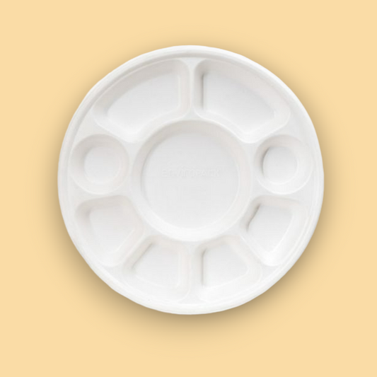 9 Compartment Thali Bagasse Plate - Extra Large 12" Disposable Plates - Eco Leaf Products