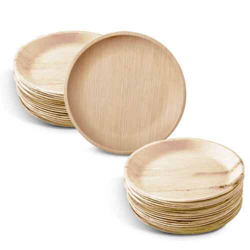 8" / 20cm Shallow Round Palm Leaf Disposable Bamboo Like Plate - Eco Leaf Products